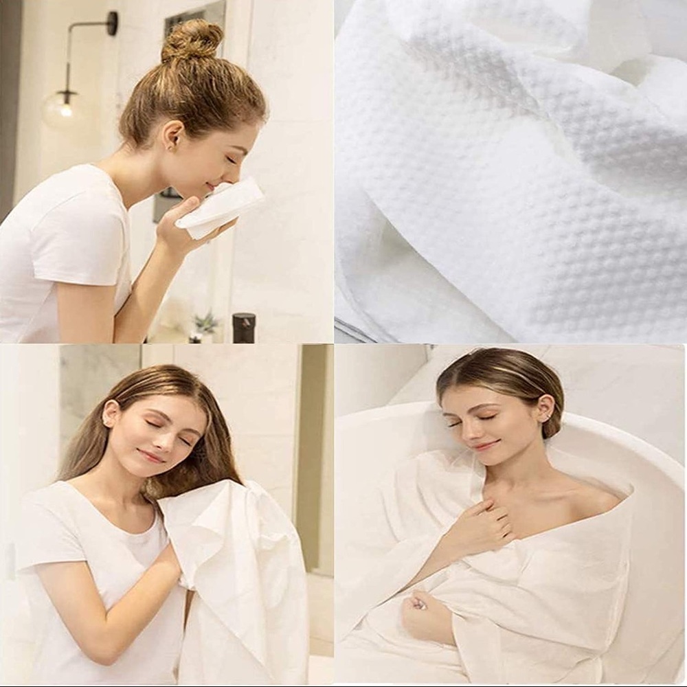 Portable travel pure cotton disposable white soft bath towels 6 pack - Picture 2 of 14